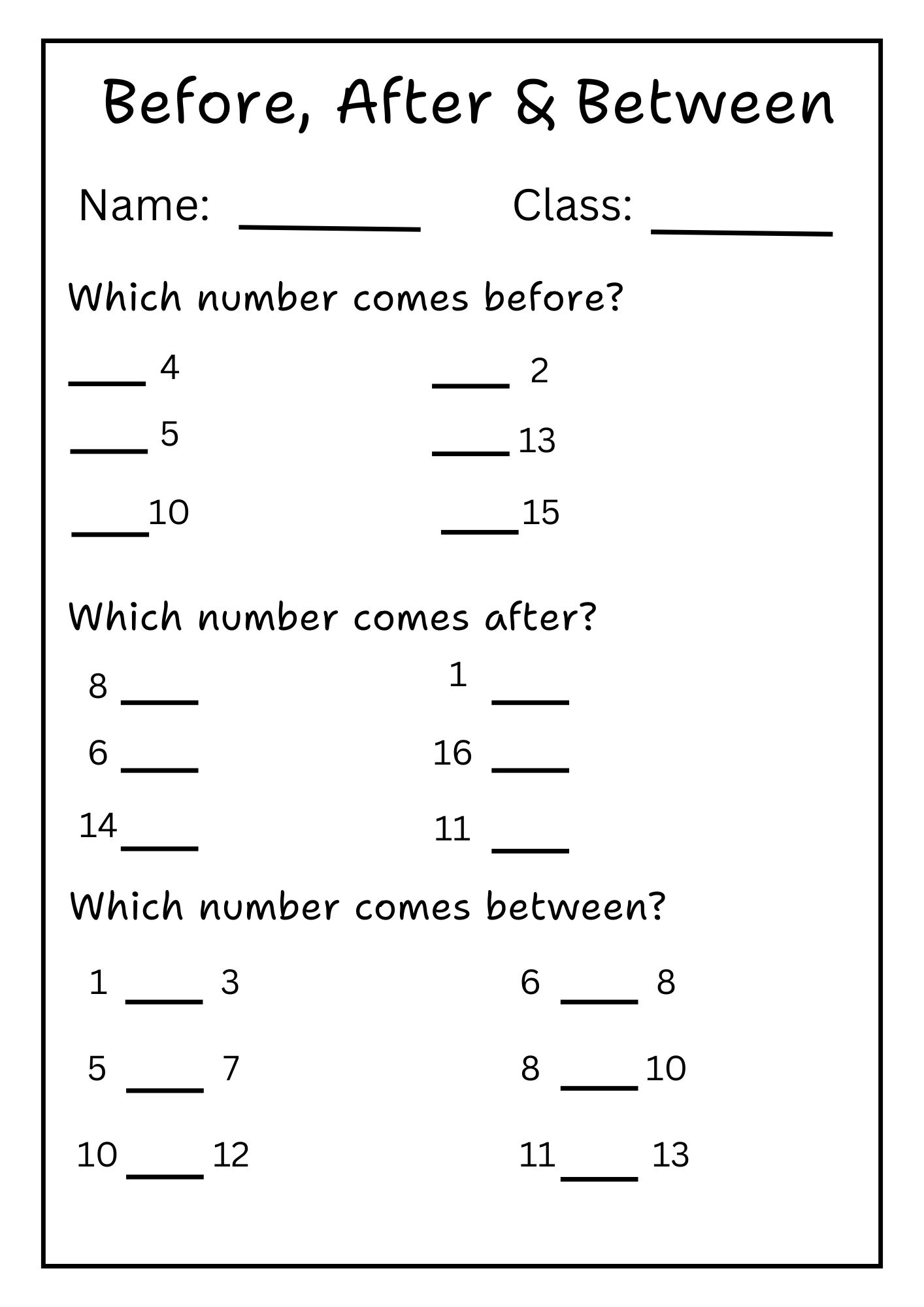 Numbers activity