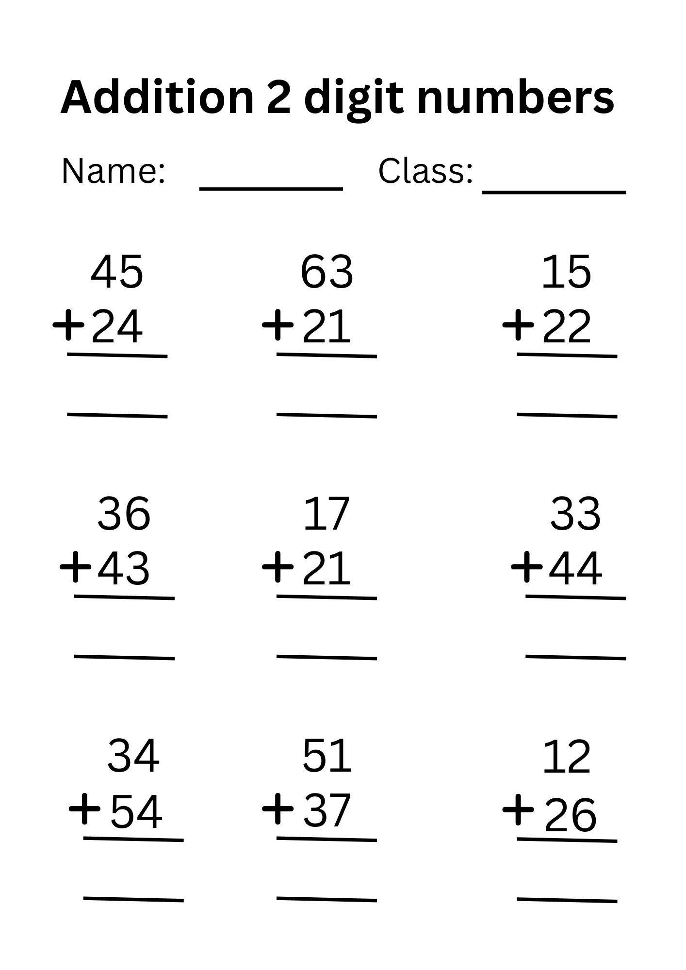 Addition of 2 digit numbers