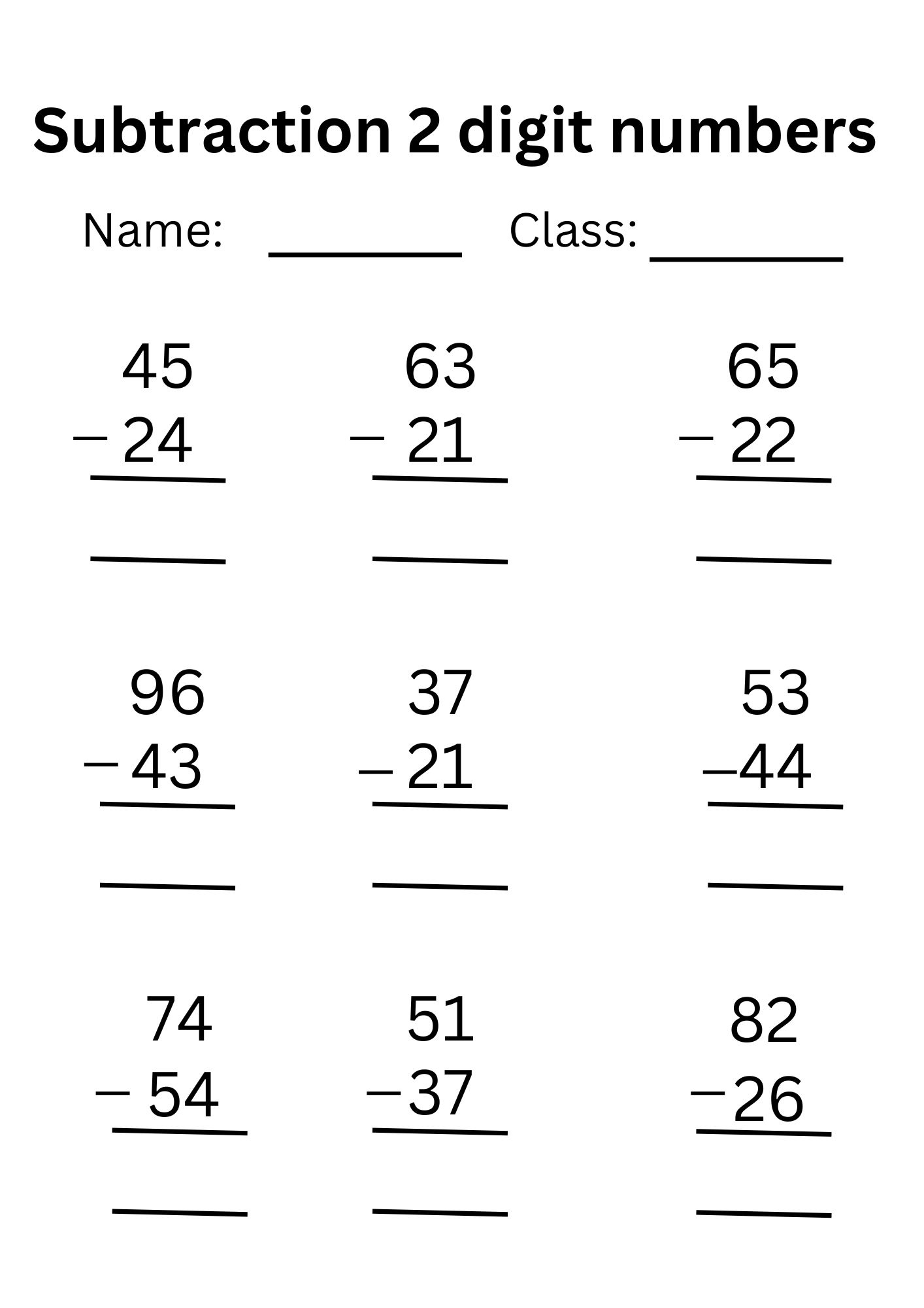 Subtraction of 2 digit numbers