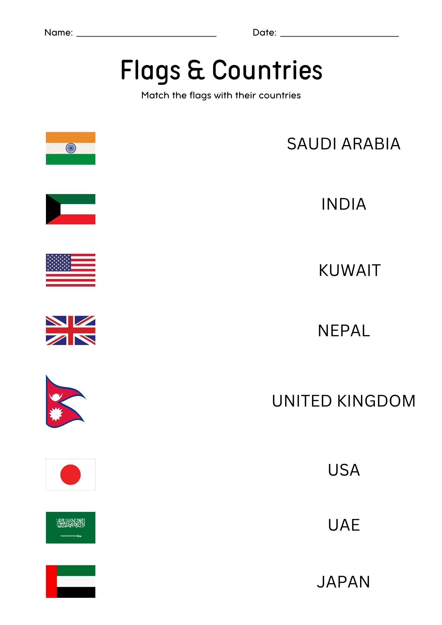 Match the flags to the countries