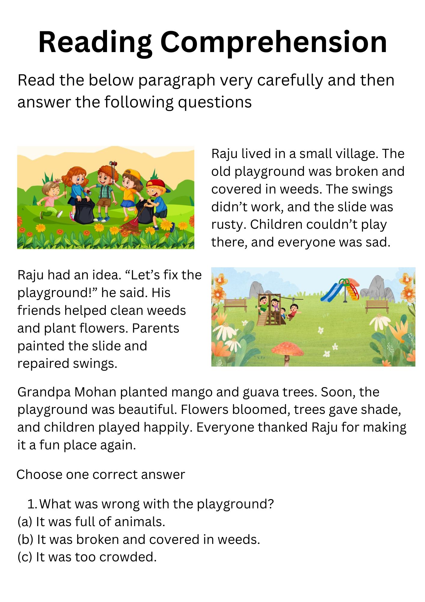 Reading Comprehension - Playground story