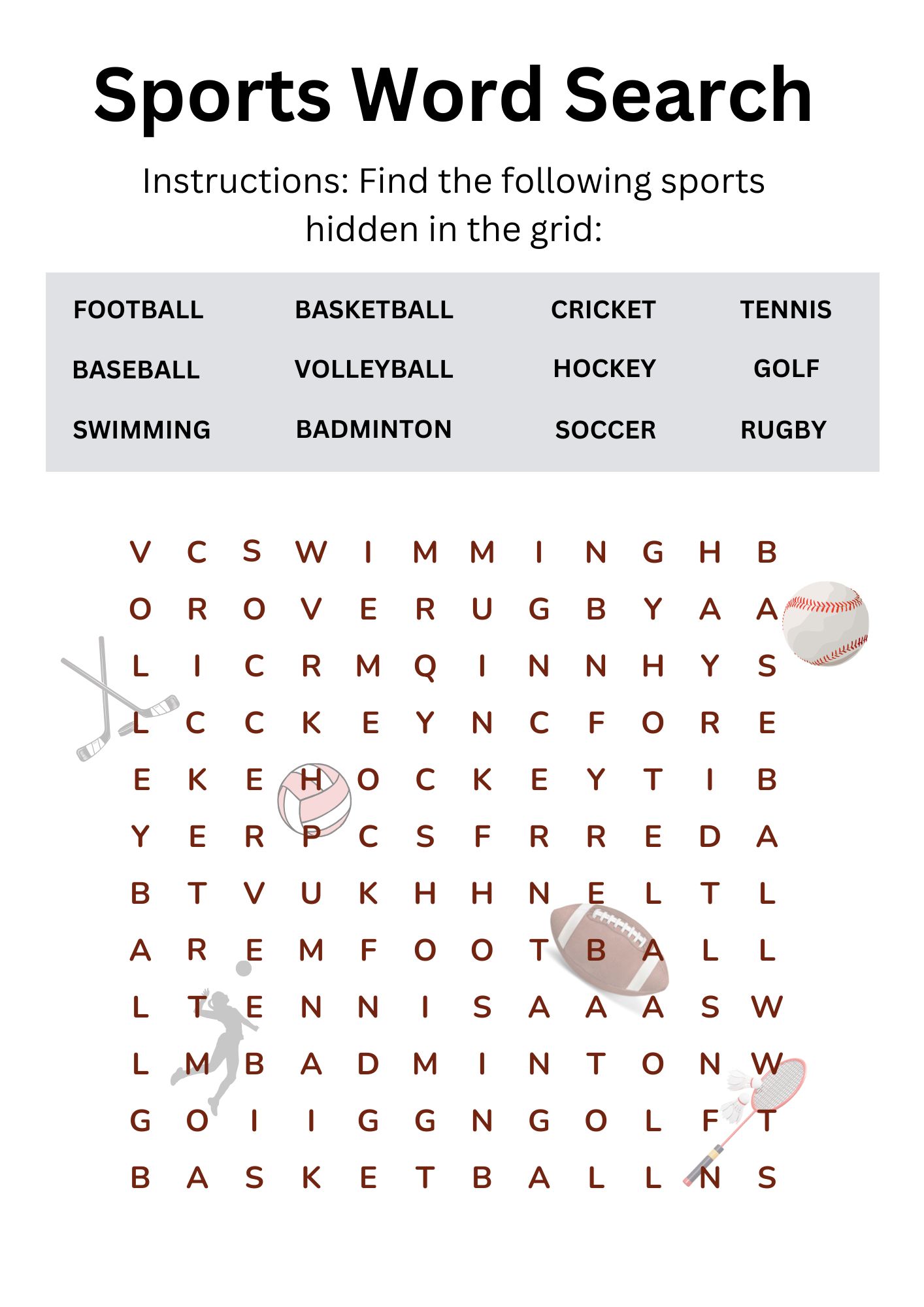 Word Search  - Sports